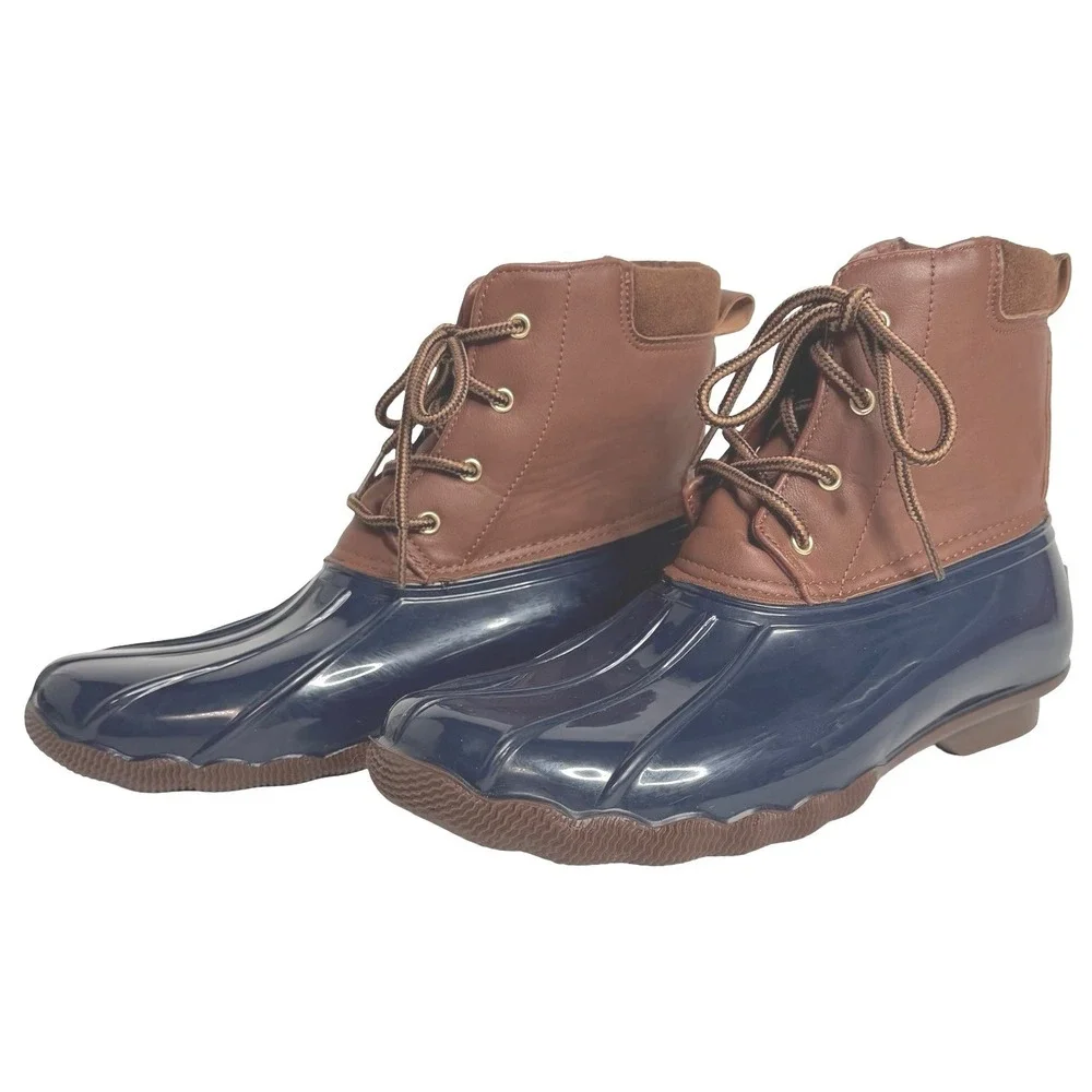 Jessica Carlyle Gavin Rain Snow Duck Boots Navy Blue Brown Womens Size 11